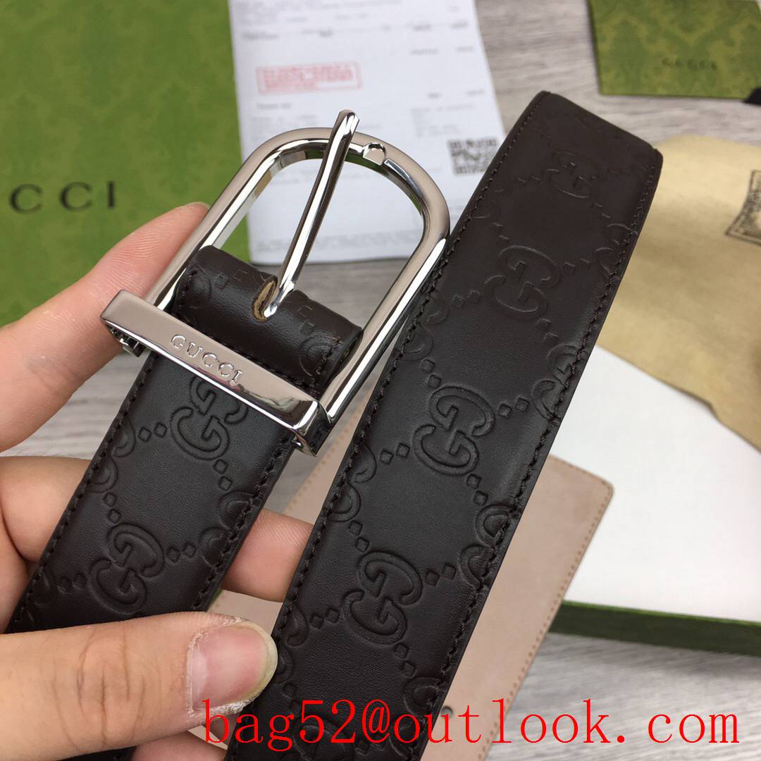 Gucci GG 3.5cm black shiny silver buckle belt with GG detail