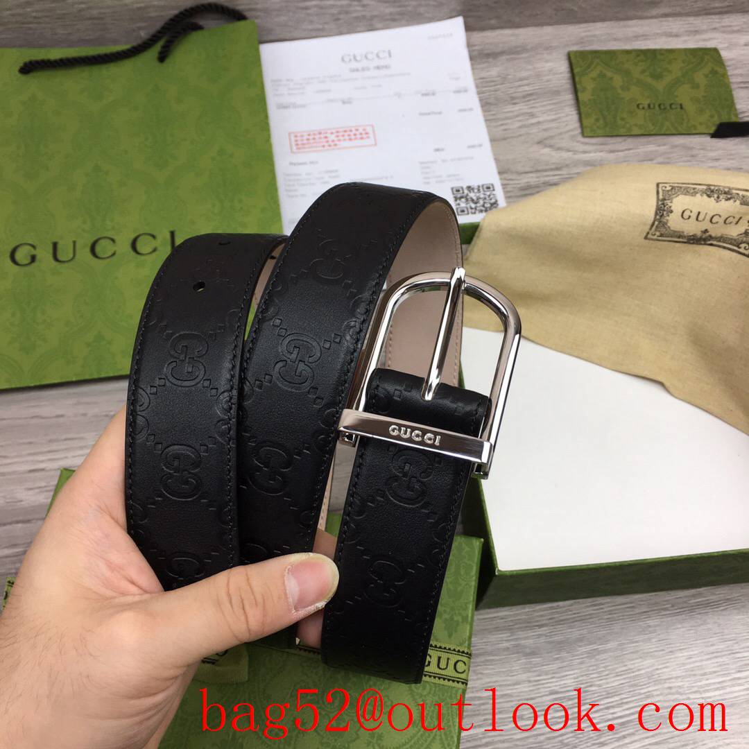 Gucci GG 3.5cm black shiny silver buckle belt with GG detail