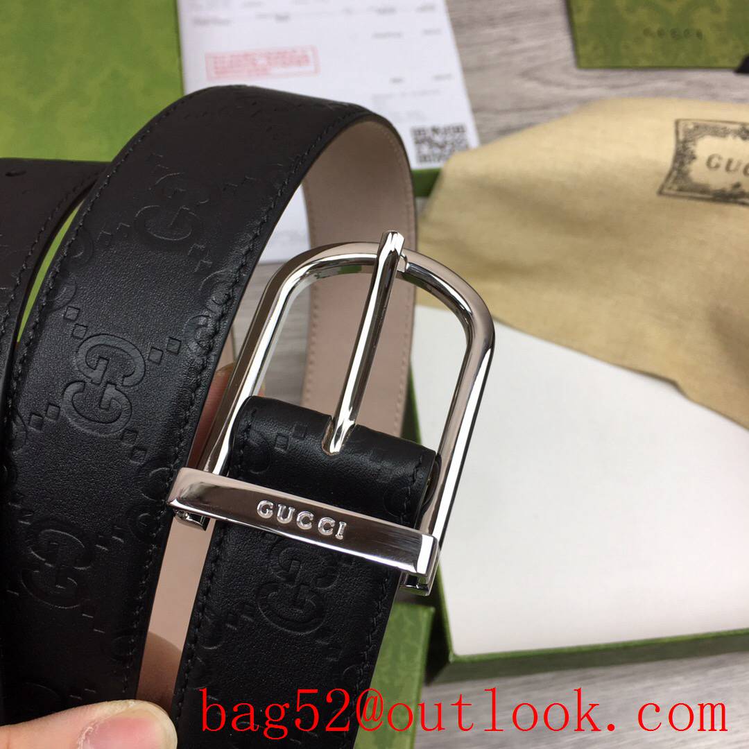 Gucci GG 3.5cm black shiny silver buckle belt with GG detail