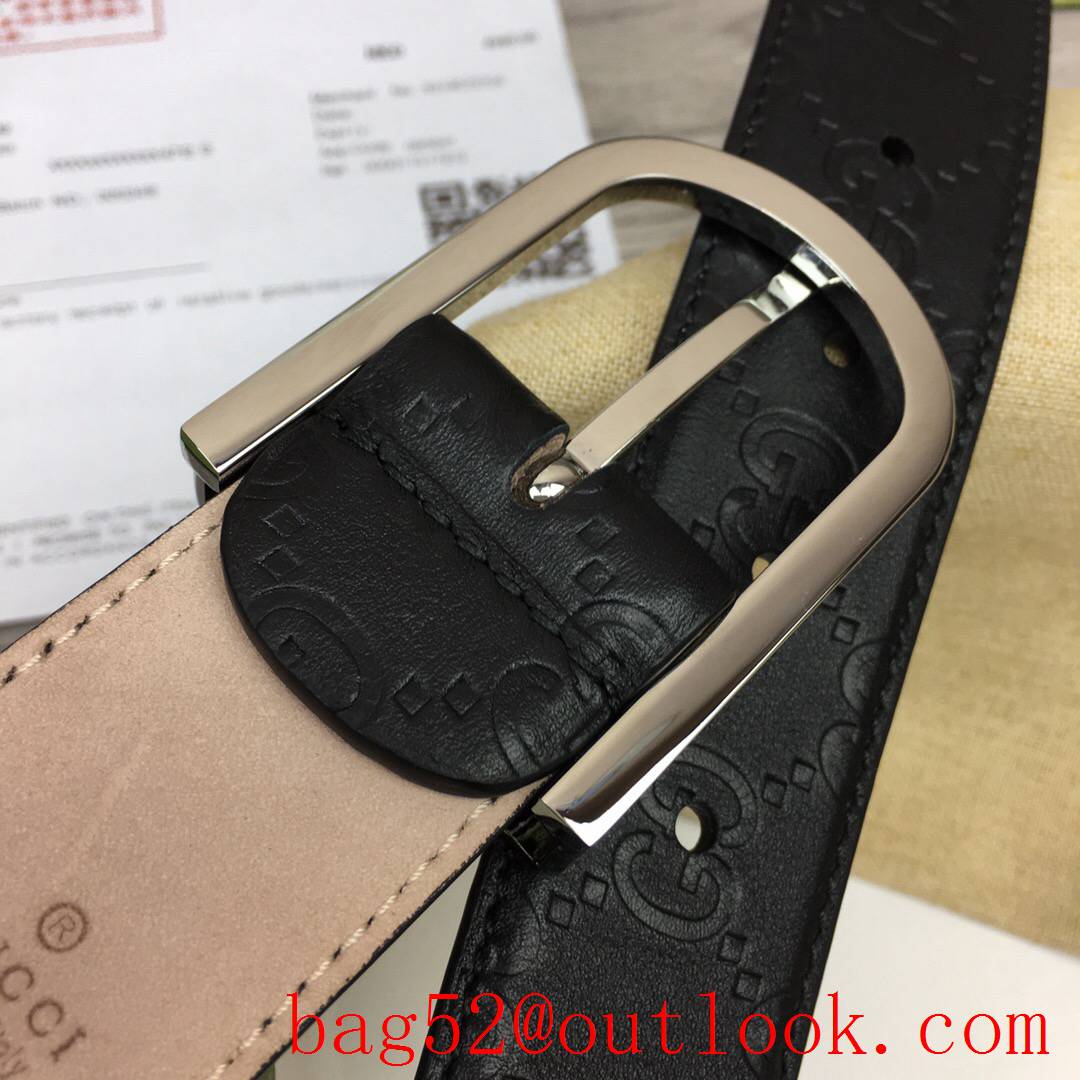 Gucci GG 3.5cm black shiny silver buckle belt with GG detail