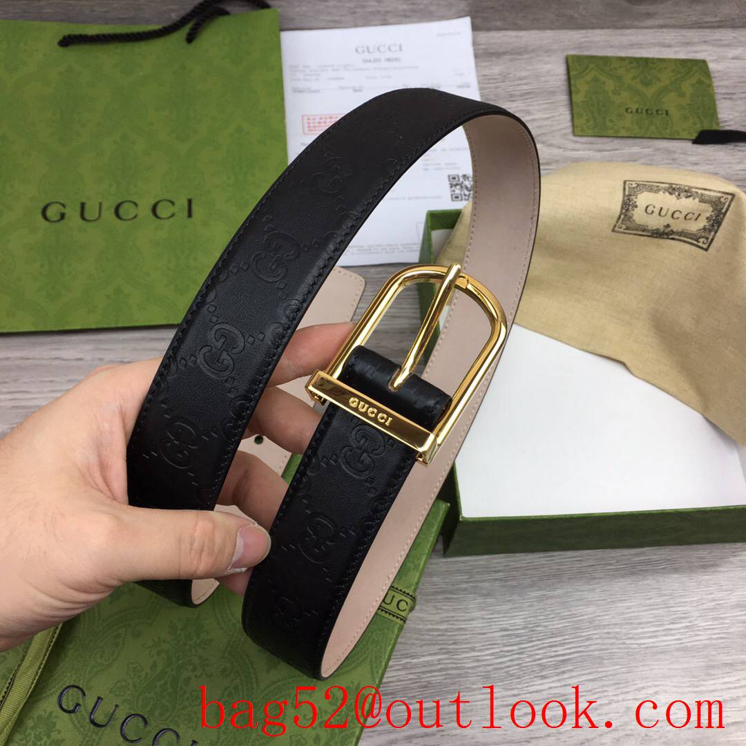 Gucci GG 3.5cm black shiny gold buckle belt with GG detail