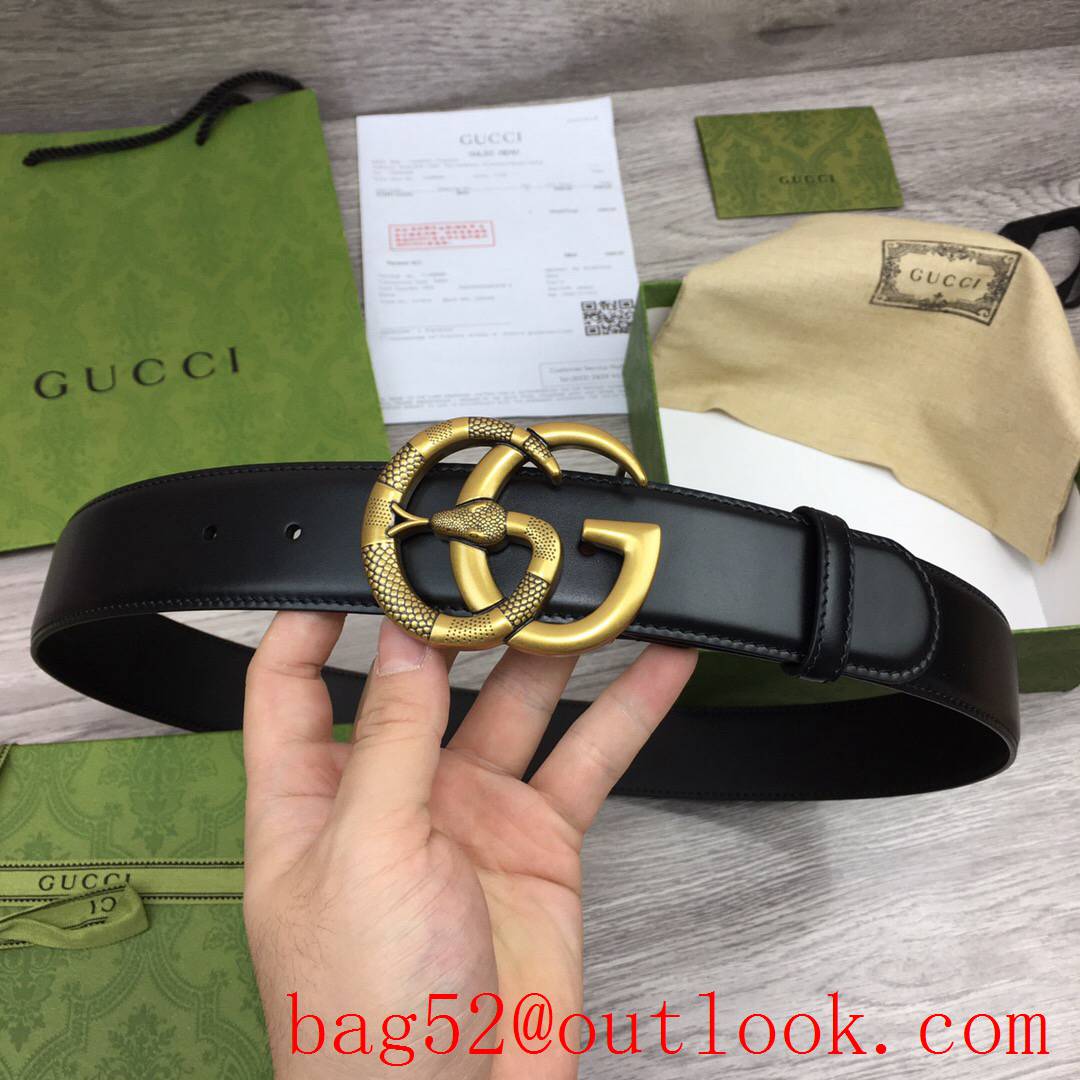 Gucci GG 4cm black leather v snake gold buckle reversible belt