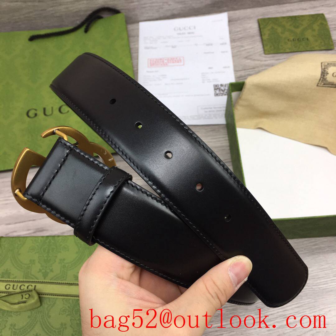 Gucci GG 4cm black leather v snake gold buckle reversible belt