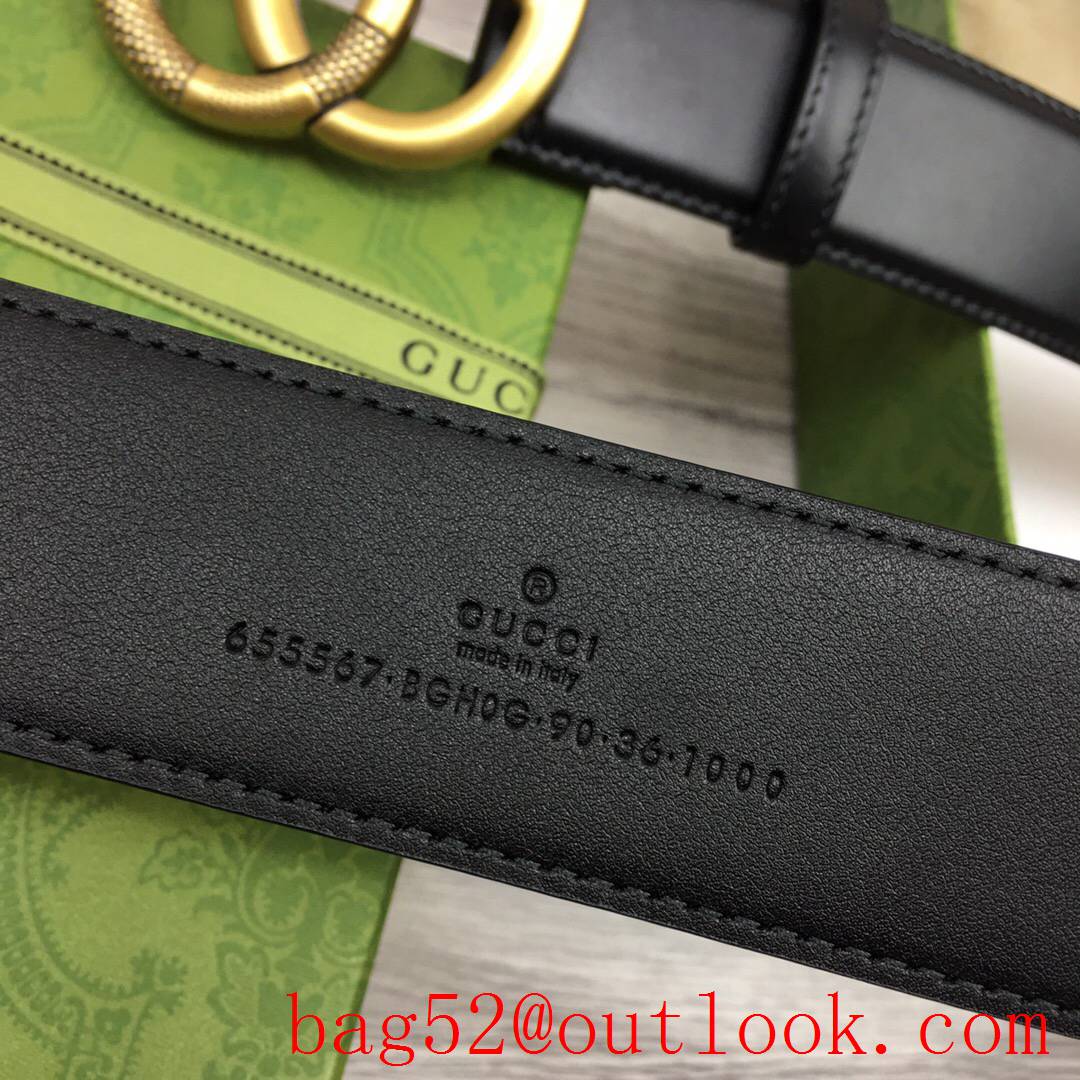 Gucci GG 4cm black leather v snake gold buckle reversible belt