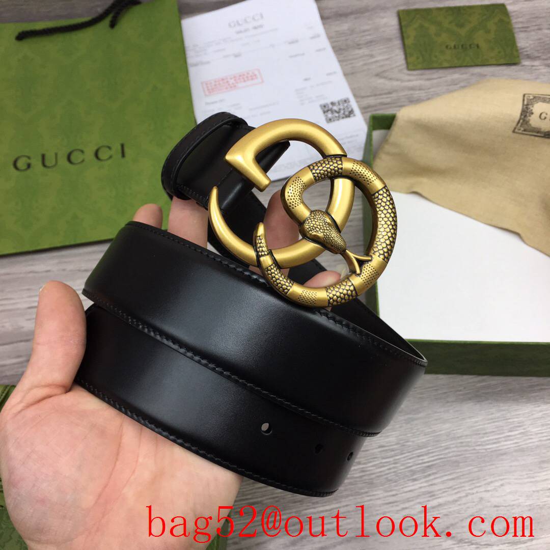 Gucci GG 4cm black leather v snake gold buckle reversible belt