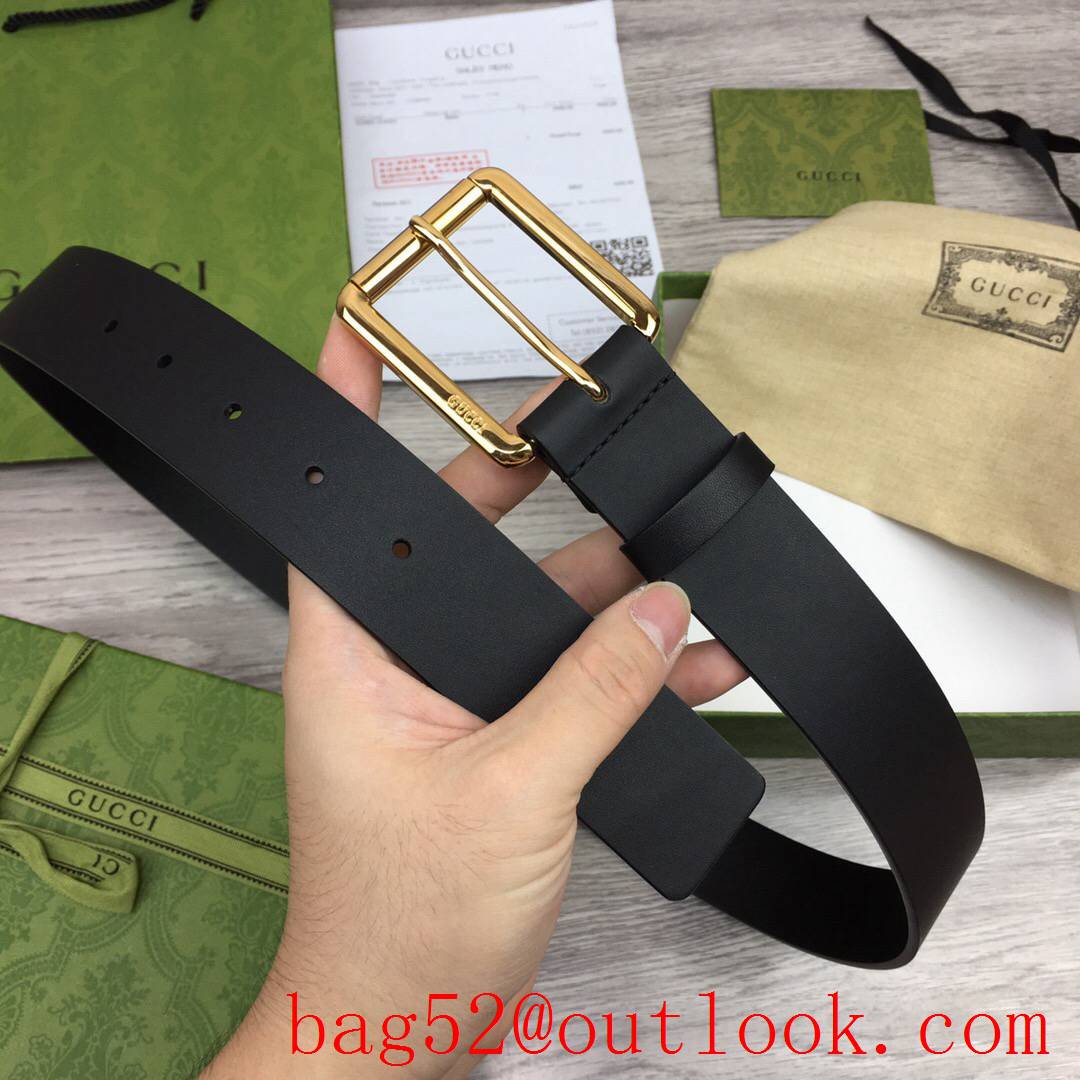 Gucci GG 3.7cm black texture leather v gold pin buckle belt