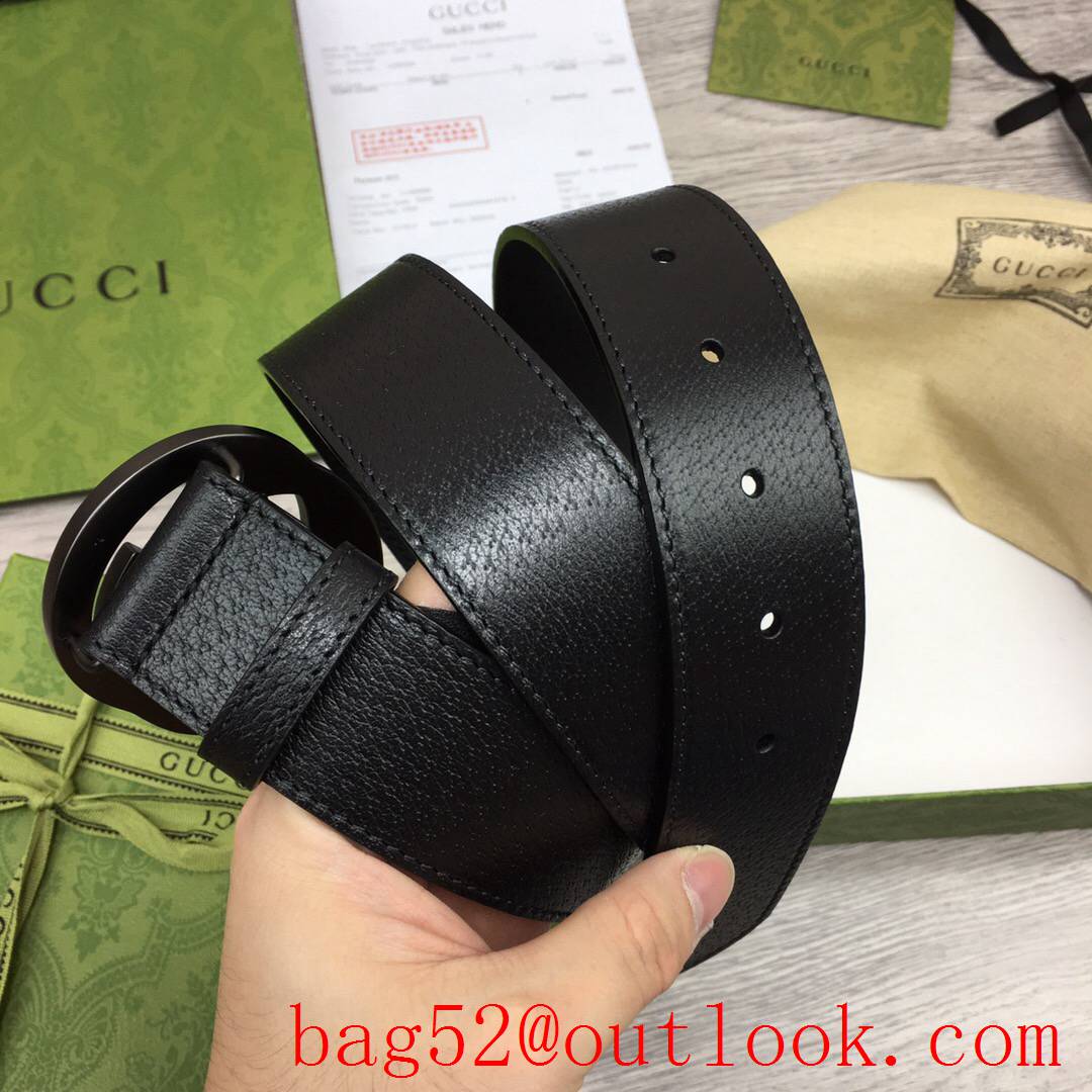 Gucci GG 4cm black texture leather v double G dark-silver buckle belt