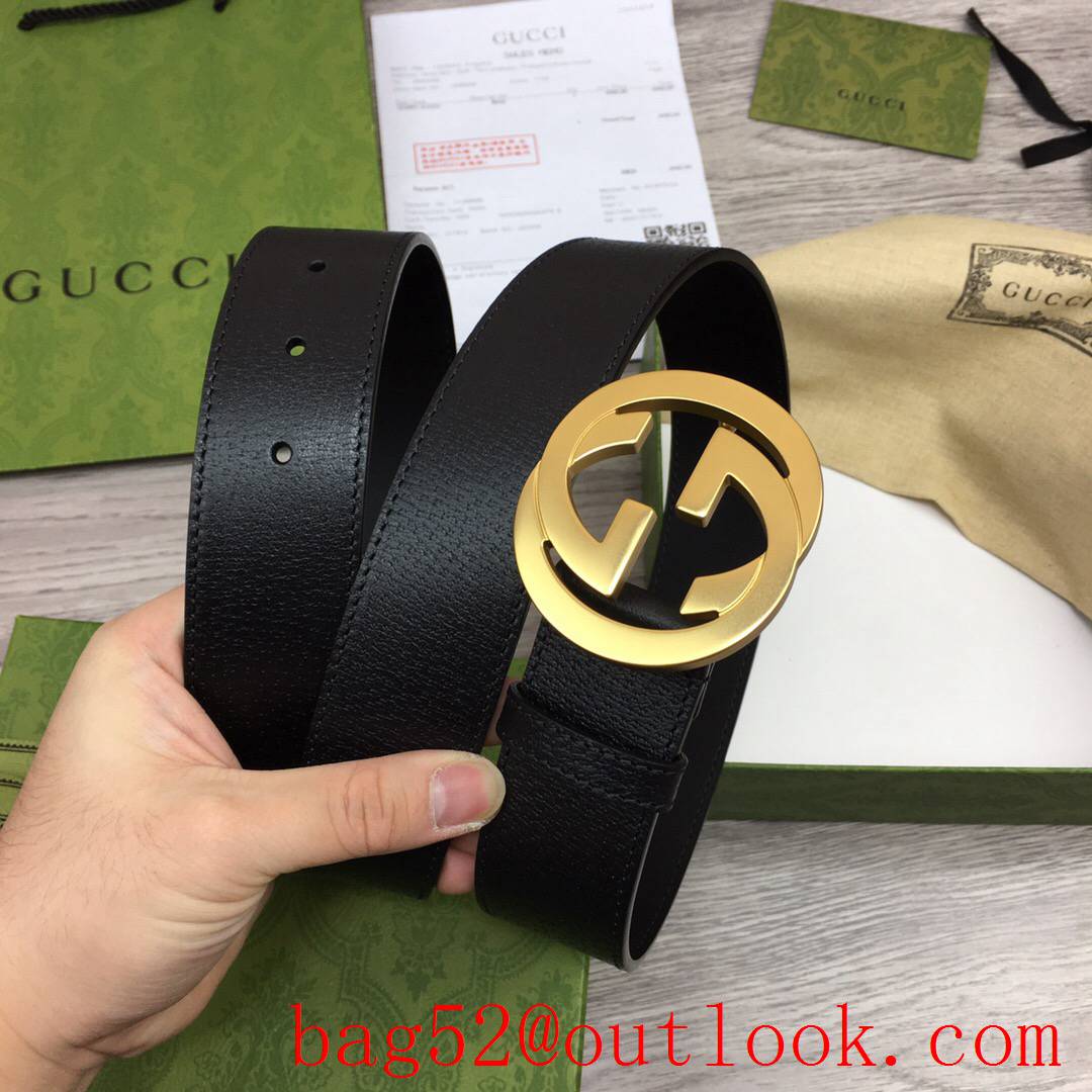 Gucci GG 4cm black texture leather v double G gold buckle belt