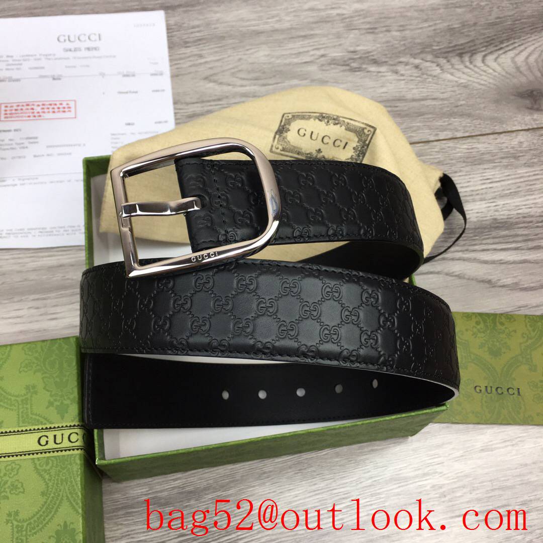 Gucci GG 4cm black Signature belt with GG detail shiny silver pin buckle