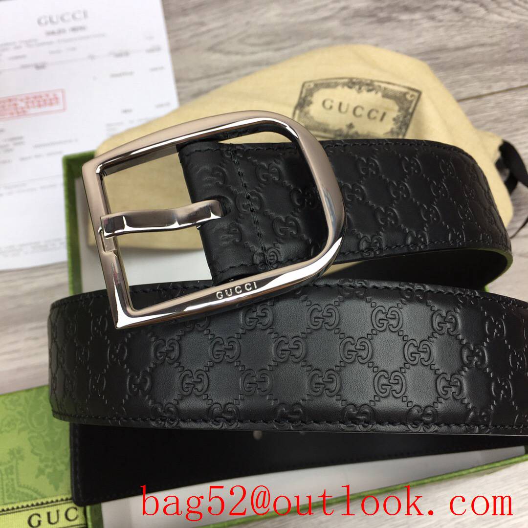 Gucci GG 4cm black Signature belt with GG detail shiny silver pin buckle