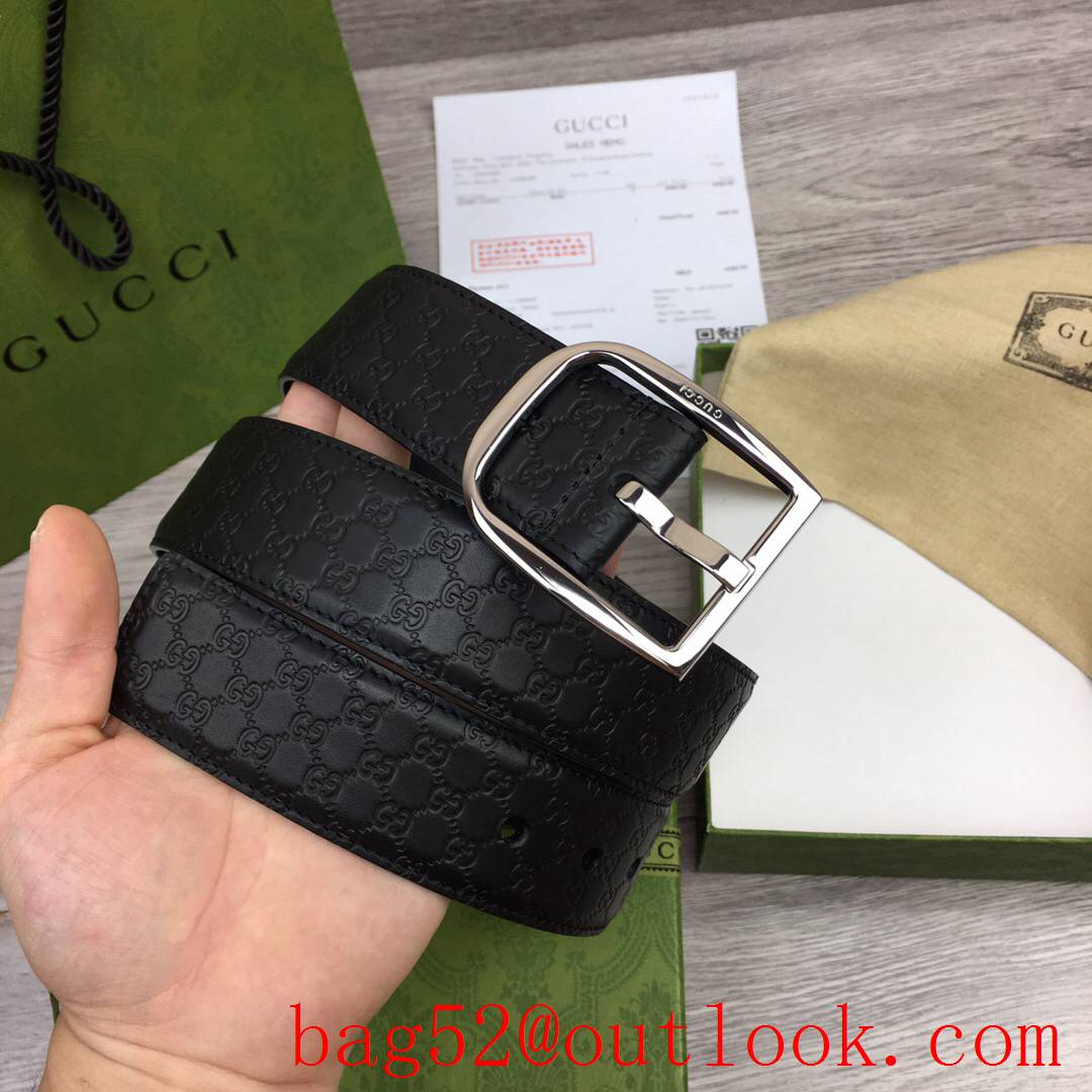 Gucci GG 4cm black Signature belt with GG detail shiny silver pin buckle