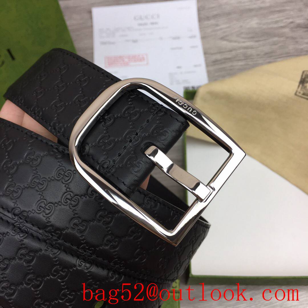 Gucci GG 4cm black Signature belt with GG detail shiny silver pin buckle