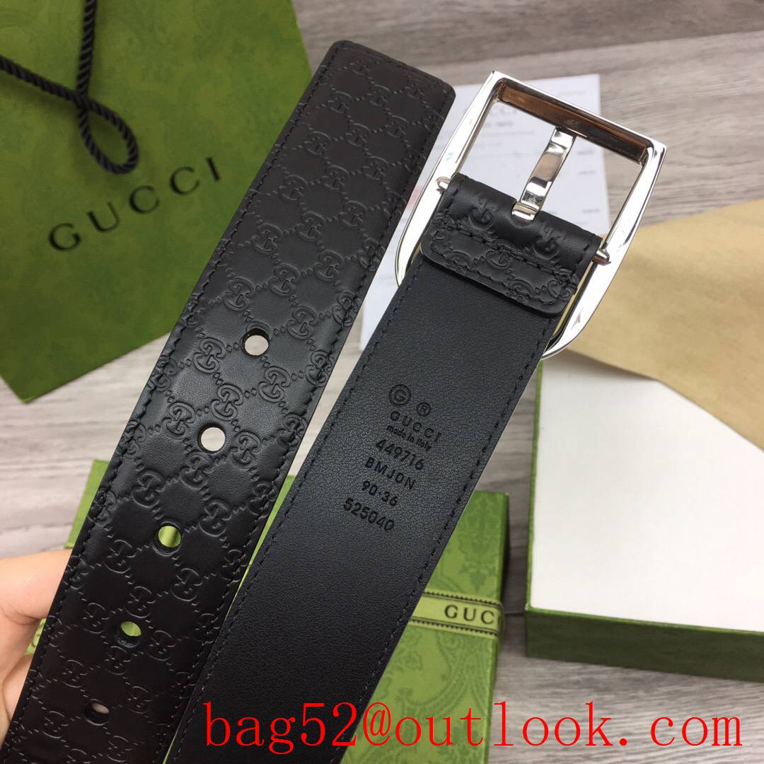 Gucci GG 4cm black Signature belt with GG detail shiny silver pin buckle