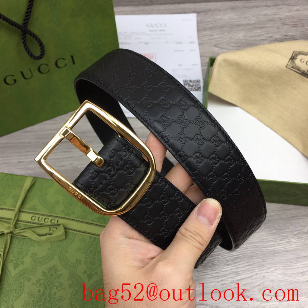 Gucci GG 4cm black Signature belt with GG detail shiny silver pin buckle