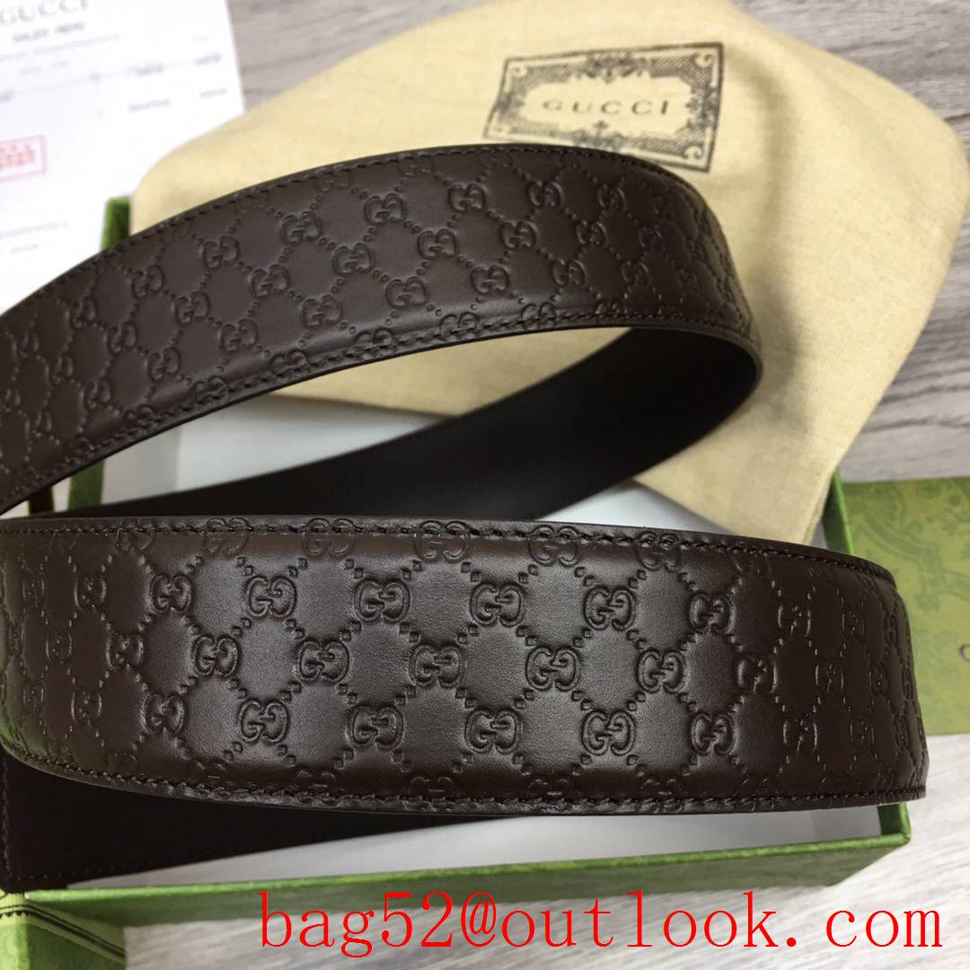Gucci GG 4cm dark coffee Signature belt with GG detail shiny gold pin buckle