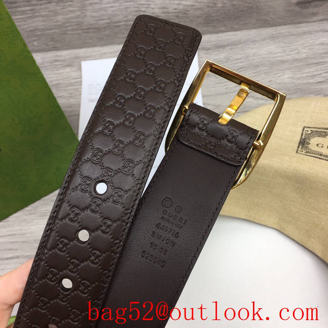 Gucci GG 4cm dark coffee Signature belt with GG detail shiny gold pin buckle