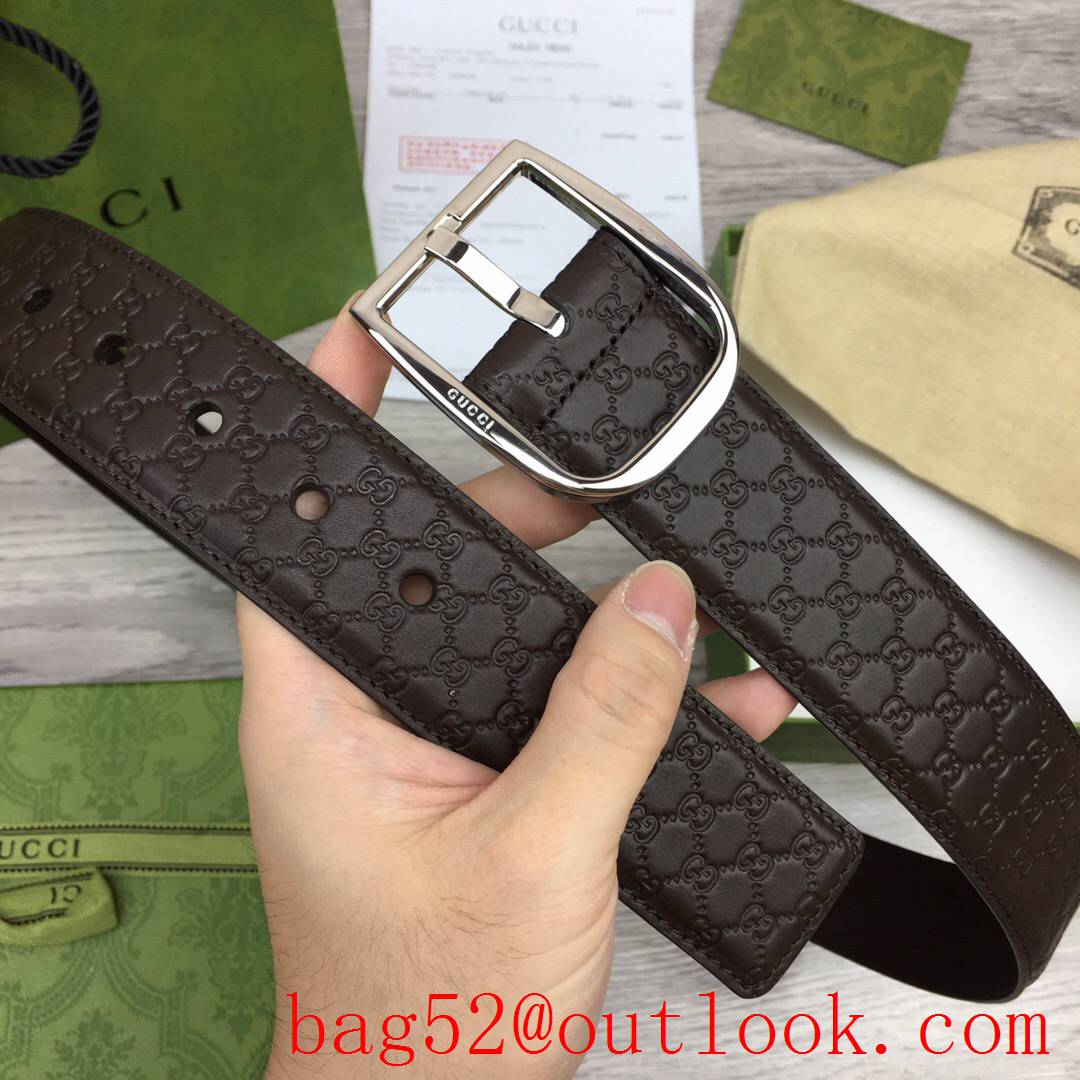 Gucci GG 4cm dark coffee Signature belt with GG detail shiny silver pin buckle