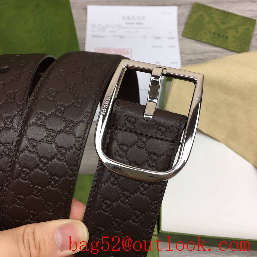 Gucci GG 4cm dark coffee Signature belt with GG detail shiny silver pin buckle