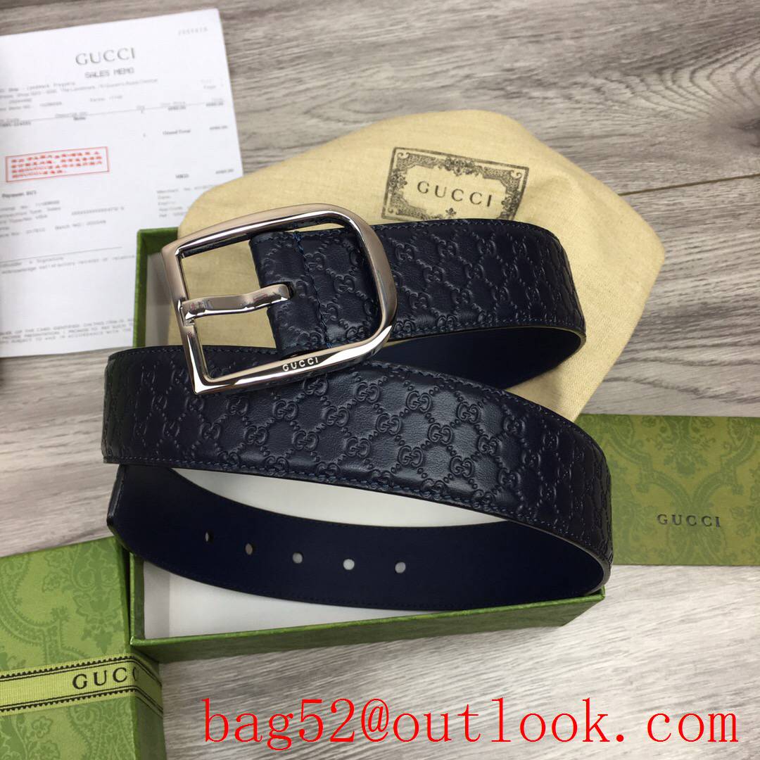 Gucci GG 4cm navy Signature belt with GG detail shiny silver pin buckle