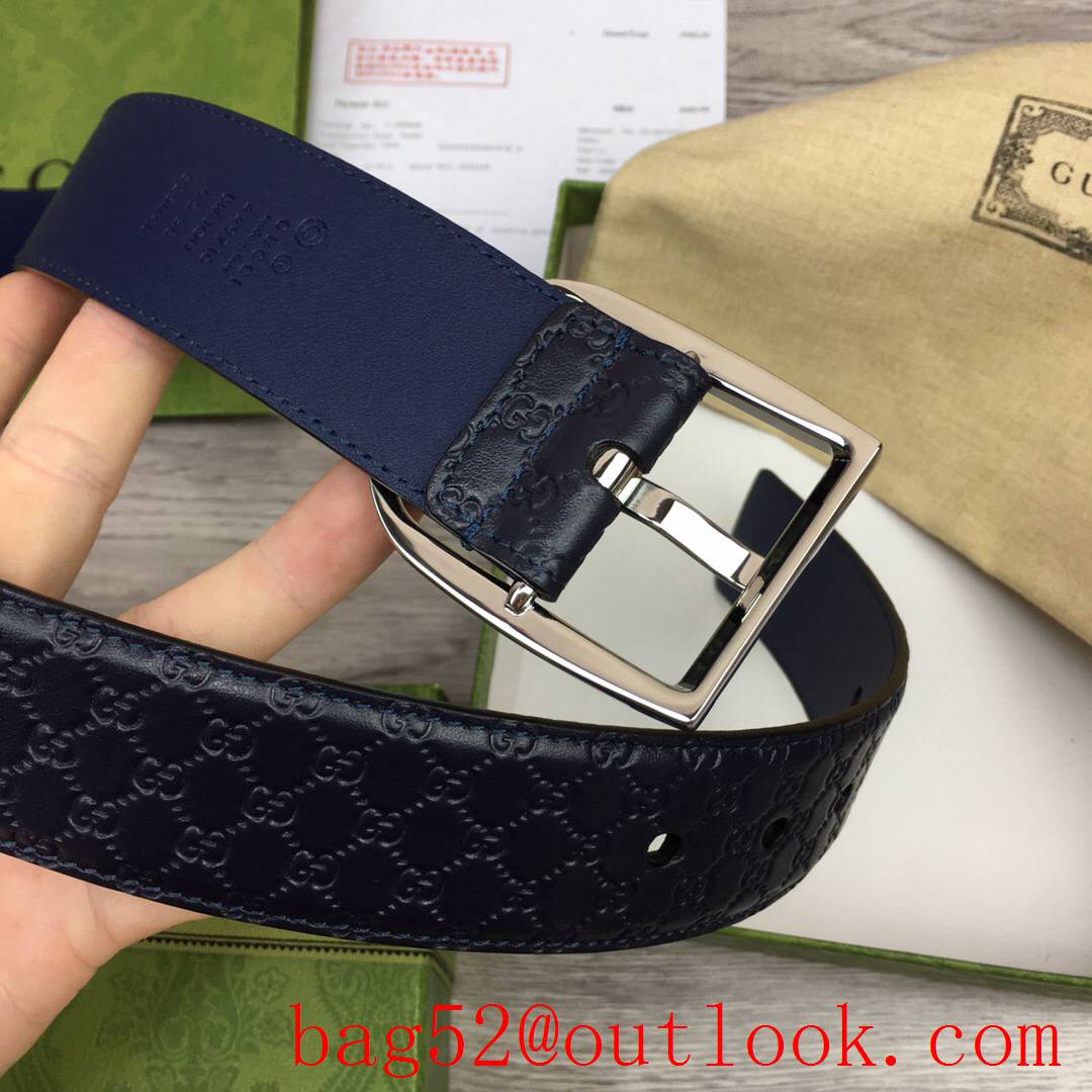 Gucci GG 4cm navy Signature belt with GG detail shiny silver pin buckle
