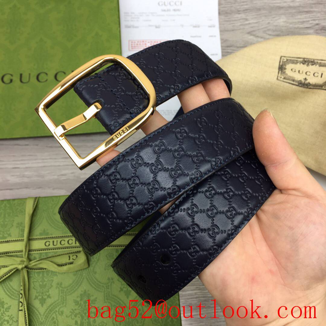 Gucci GG 4cm navy Signature belt with GG detail shiny gold pin buckle
