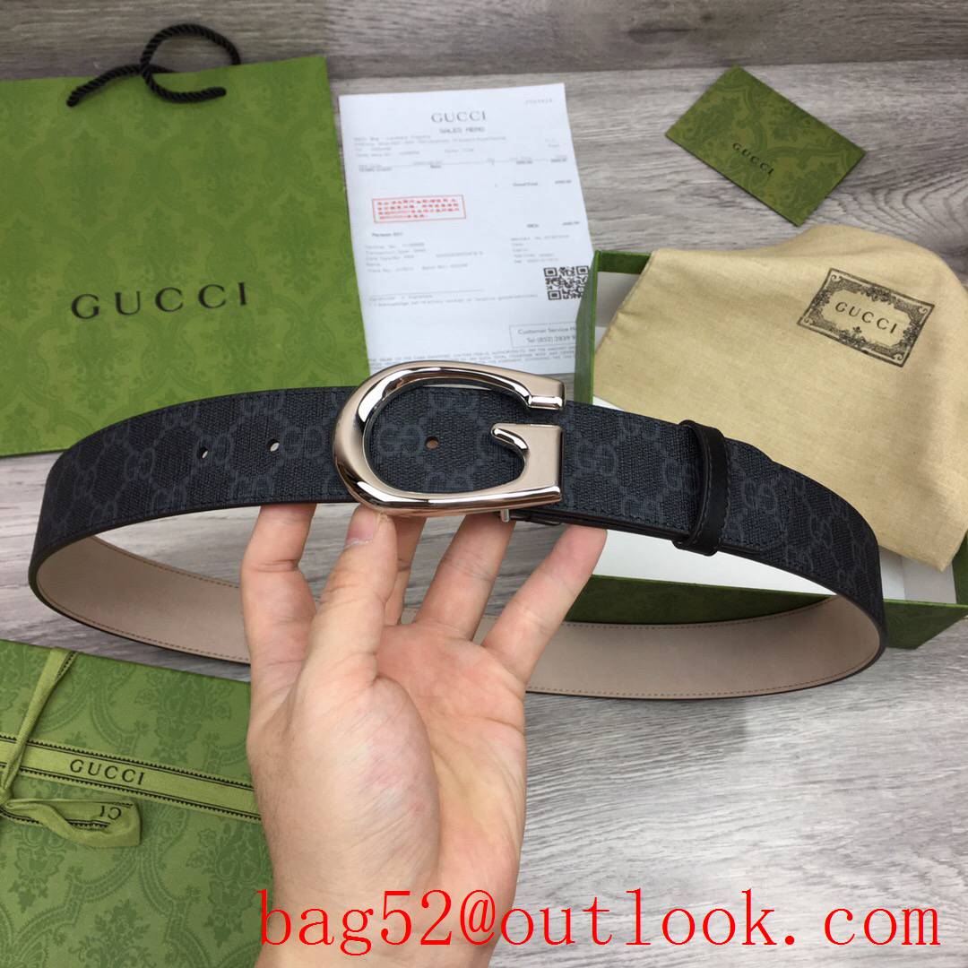 Gucci GG 4cm black Marmont G shiny silver buckle belt