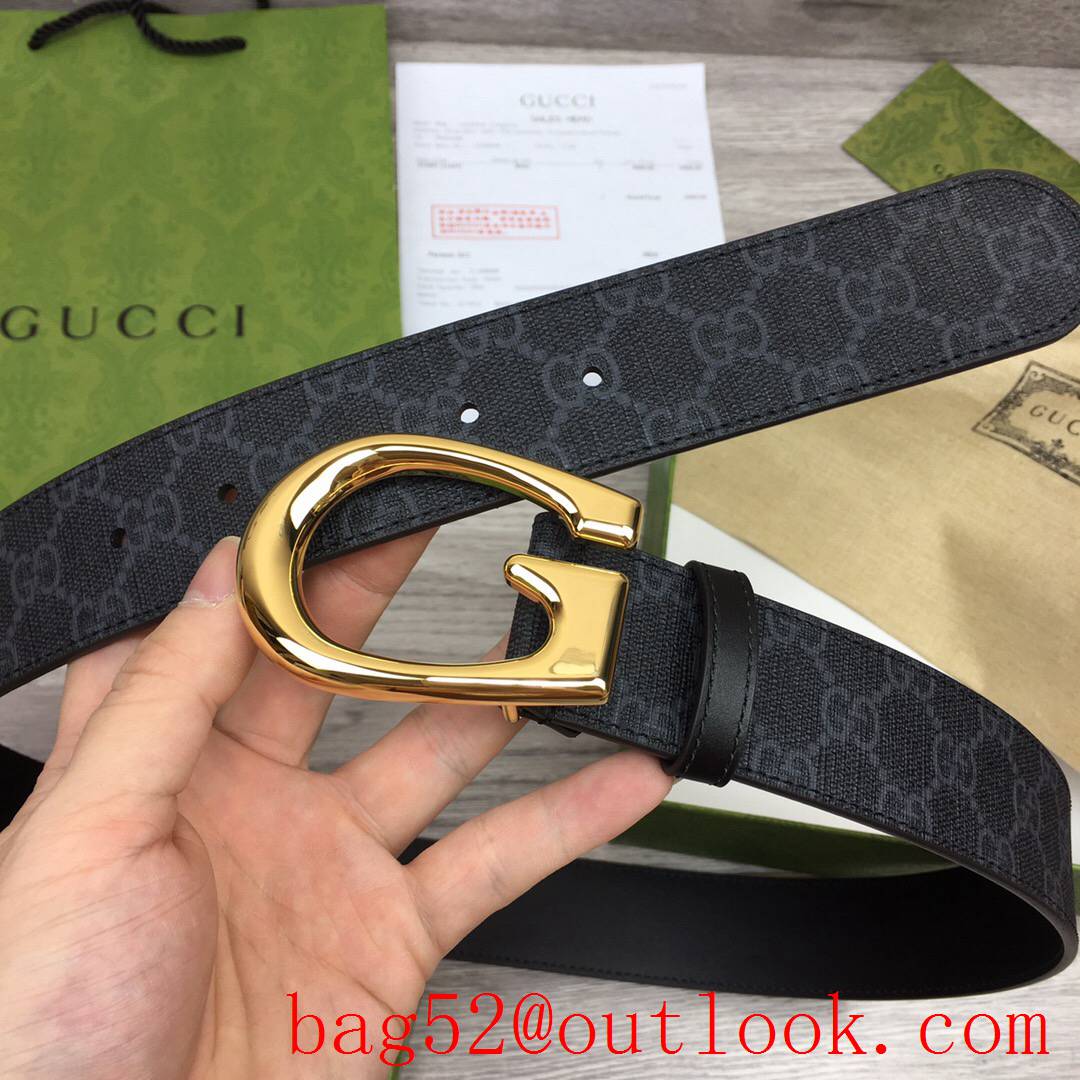 Gucci GG 4cm black Marmont G shiny gold buckle belt