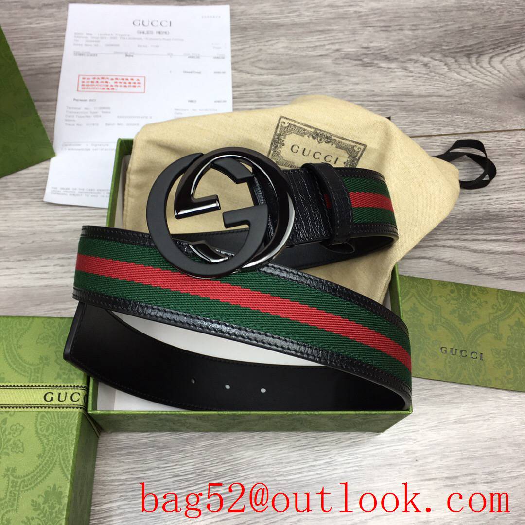 Gucci GG 4cm leather with ophidia tri-black buckle belt