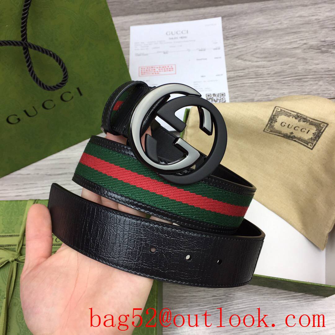 Gucci GG 4cm leather with ophidia tri-black buckle belt