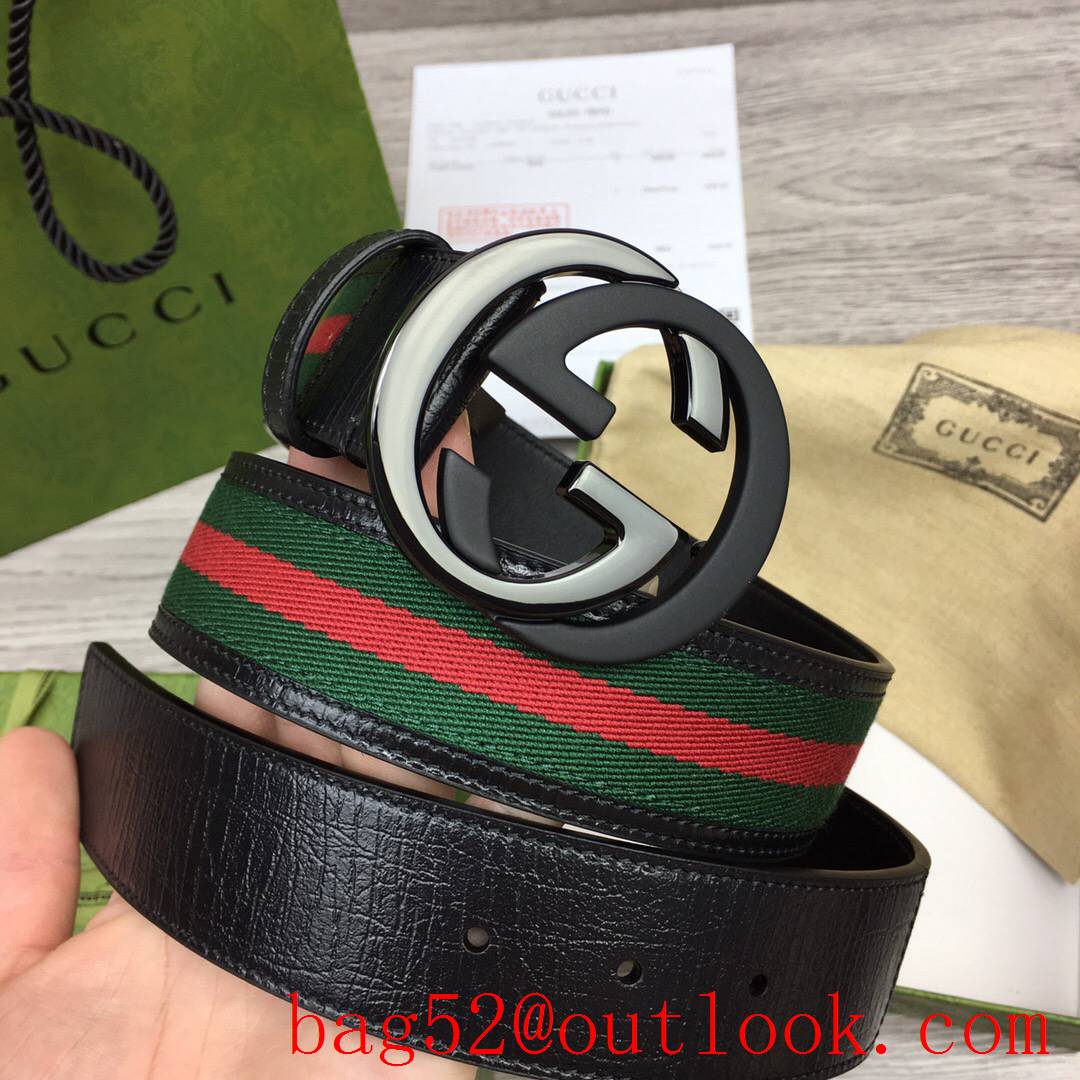 Gucci GG 4cm leather with ophidia tri-black buckle belt