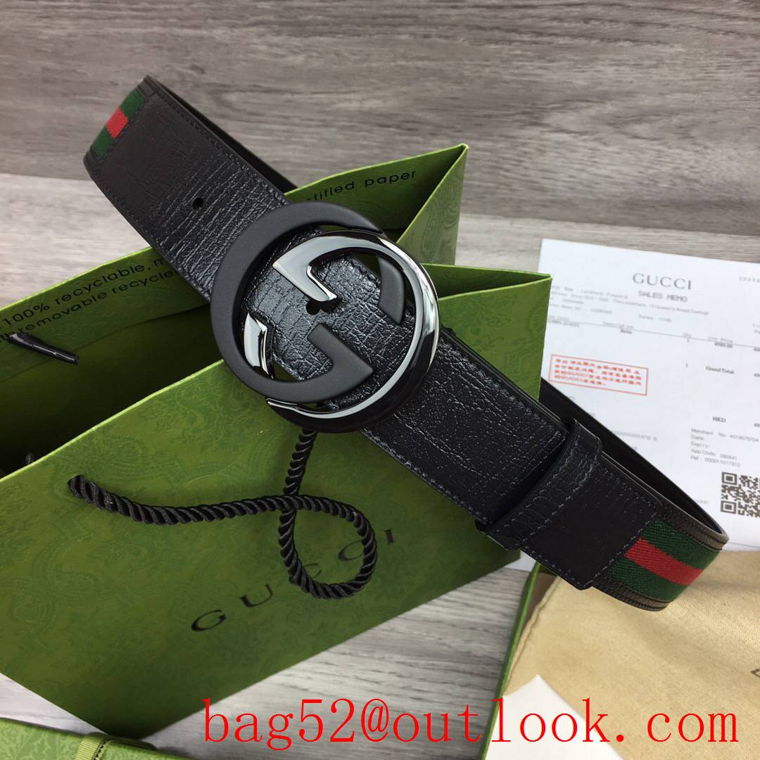 Gucci GG 4cm leather with ophidia tri-black buckle belt