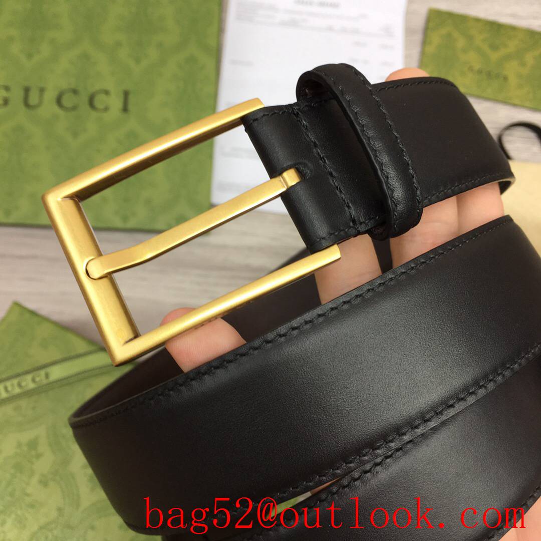 Gucci GG men 3.5cm black calfskin gold square buckle belt