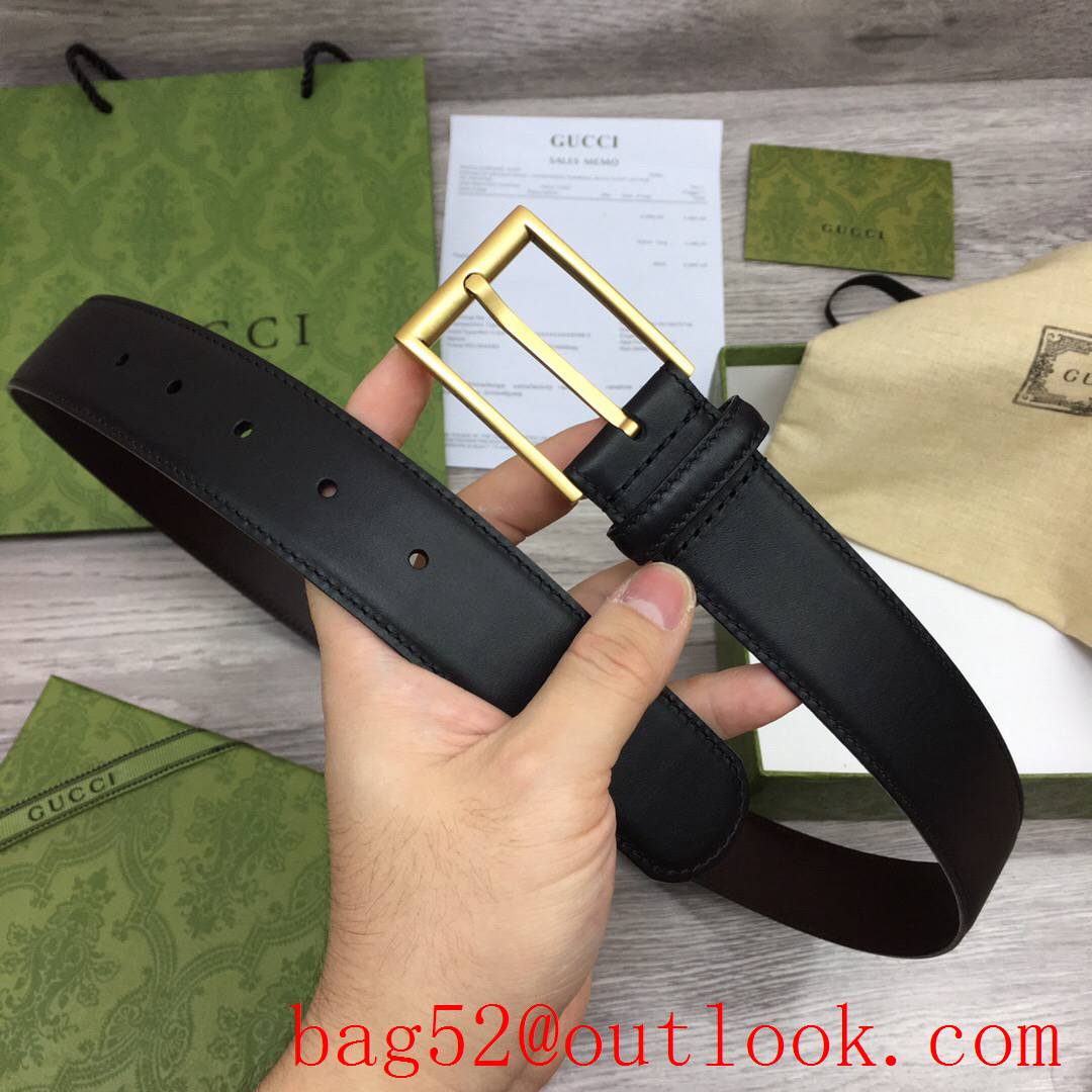 Gucci GG men 3.5cm black calfskin gold square buckle belt