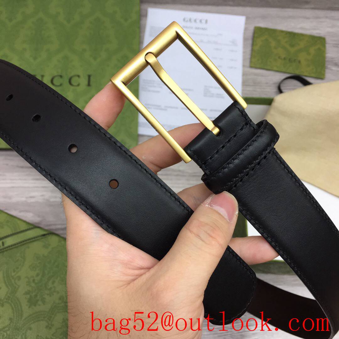 Gucci GG men 3.5cm black calfskin gold square buckle belt