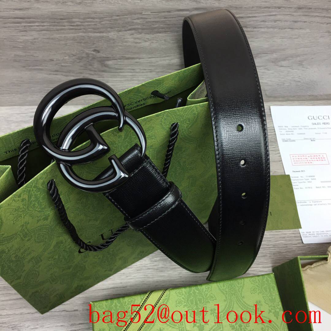 Gucci GG women 4cm width black leather v GG paint buckle belt