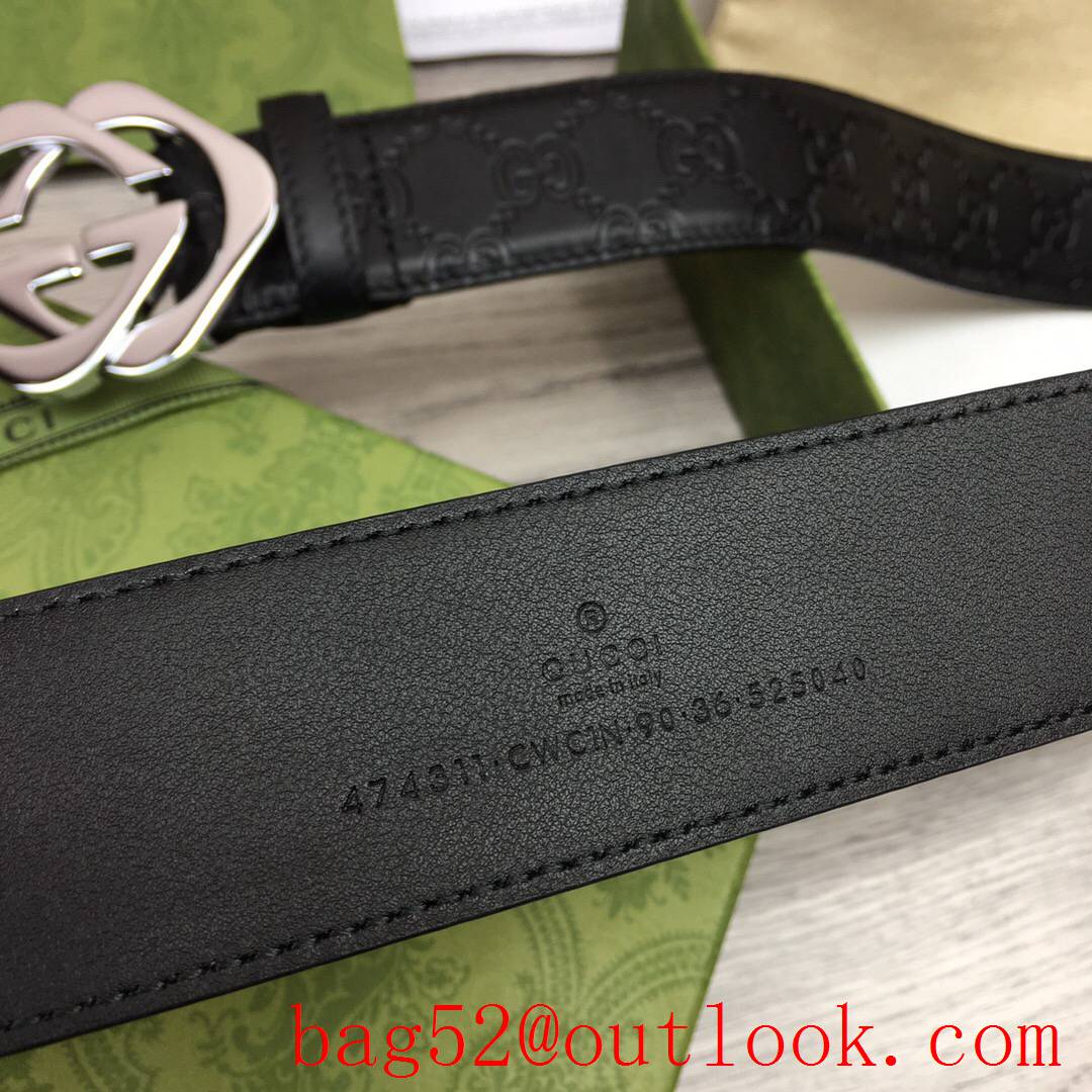 Gucci GG men 4cm black GG calfskin silver buckle belt with small G