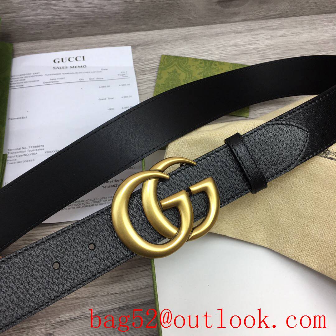 Gucci GG men 4cm black pattern calfskin matte large GG gold buckle belt