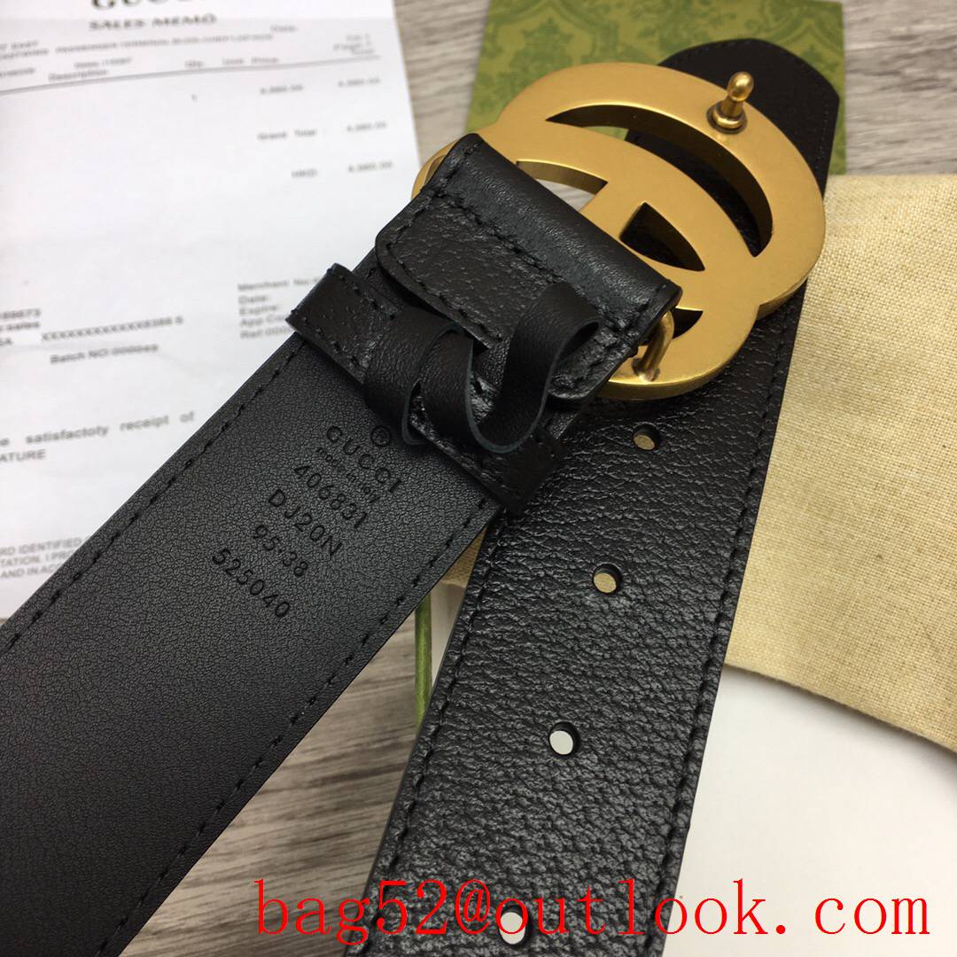 Gucci GG men 4cm black pattern calfskin matte large GG gold buckle belt
