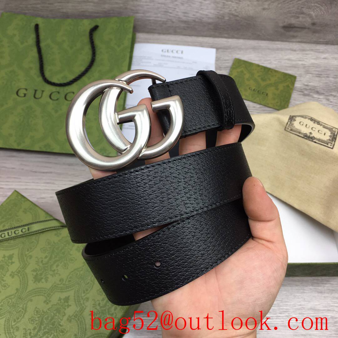 Gucci GG men 4cm black pattern calfskin matte large GG silver buckle belt