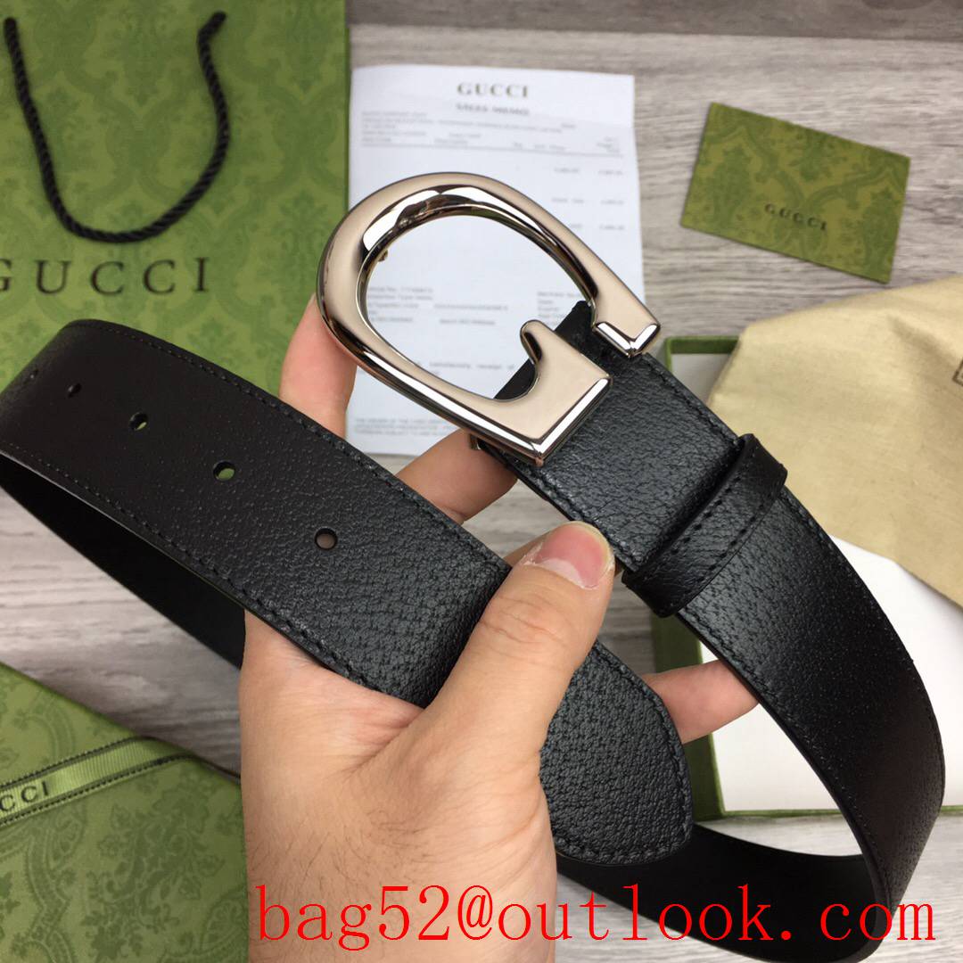 Gucci GG men 4cm black pattern calfskin matte large GG silver buckle belt