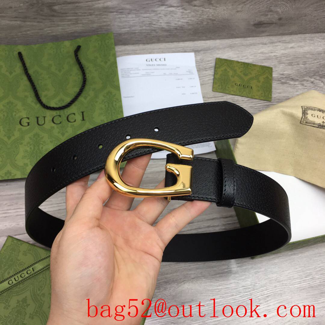 Gucci GG men 4cm black pattern calfskin gold Round G buckle belt
