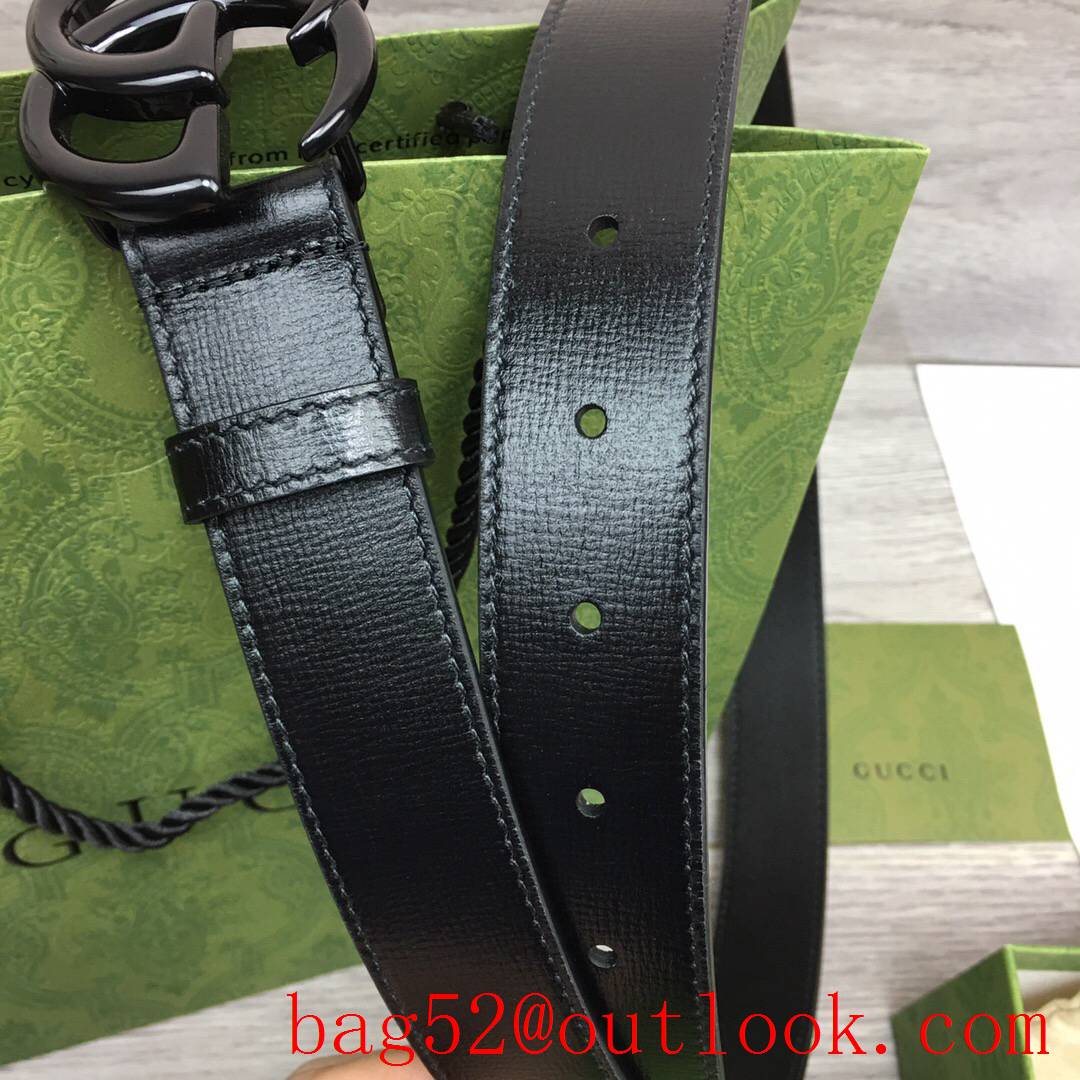 Gucci GG women 3cm medium width black leather v GG paint buckle belt