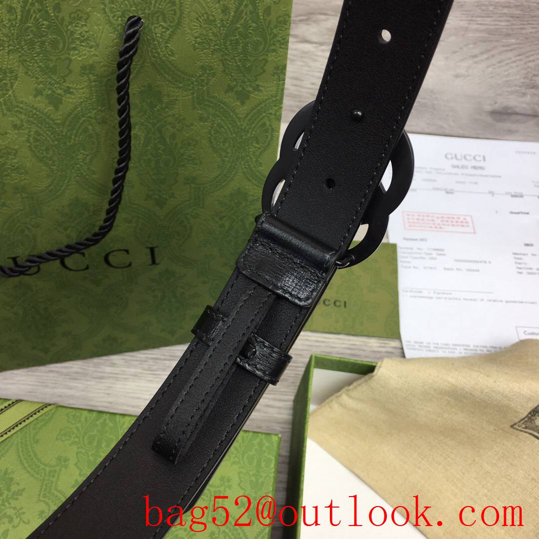 Gucci GG women 3cm medium width black leather v GG paint buckle belt