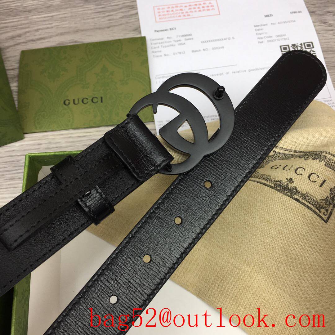 Gucci GG women 3cm medium width black leather v GG paint buckle belt