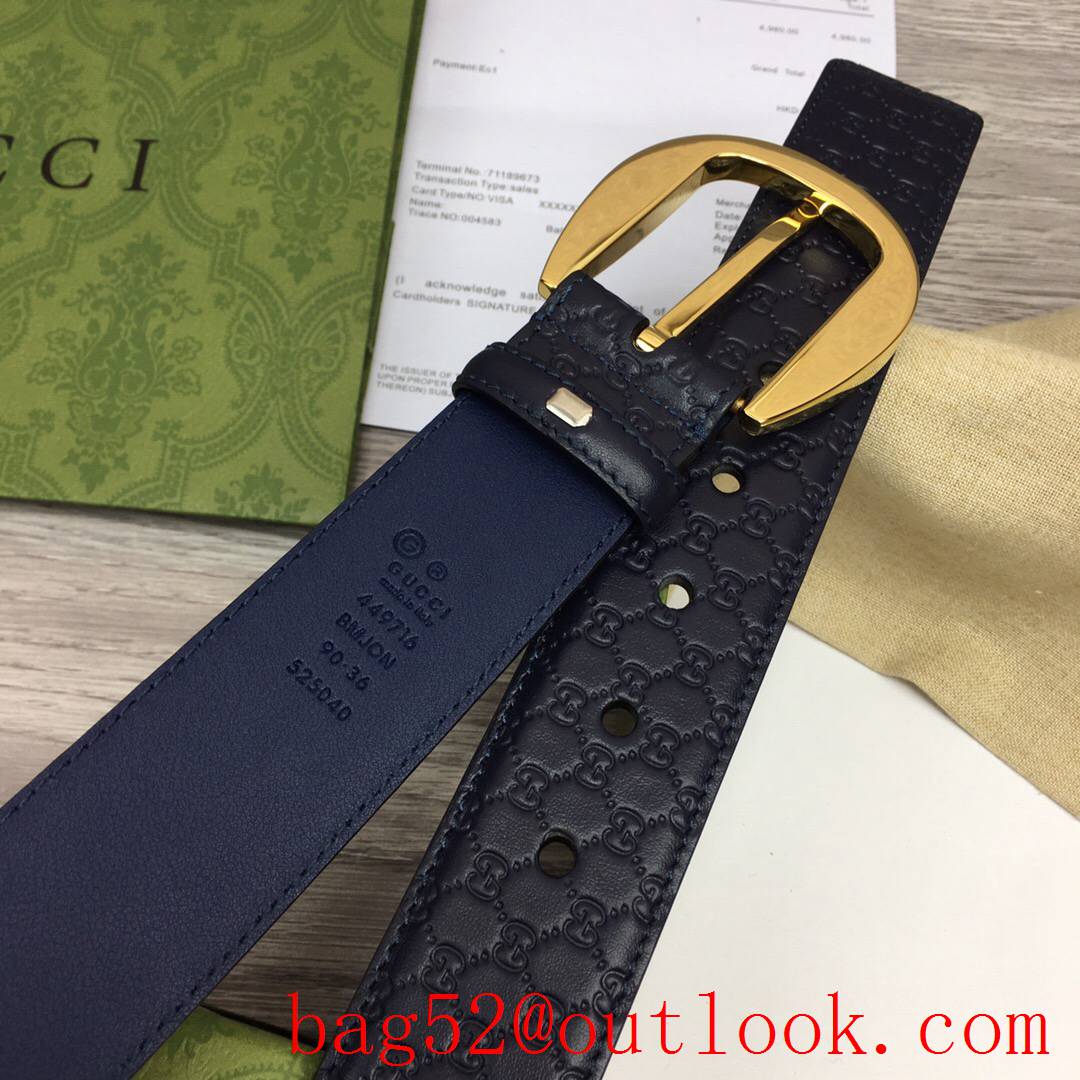Gucci GG men 4cm navy Classic calfskin pin gold buckle belt