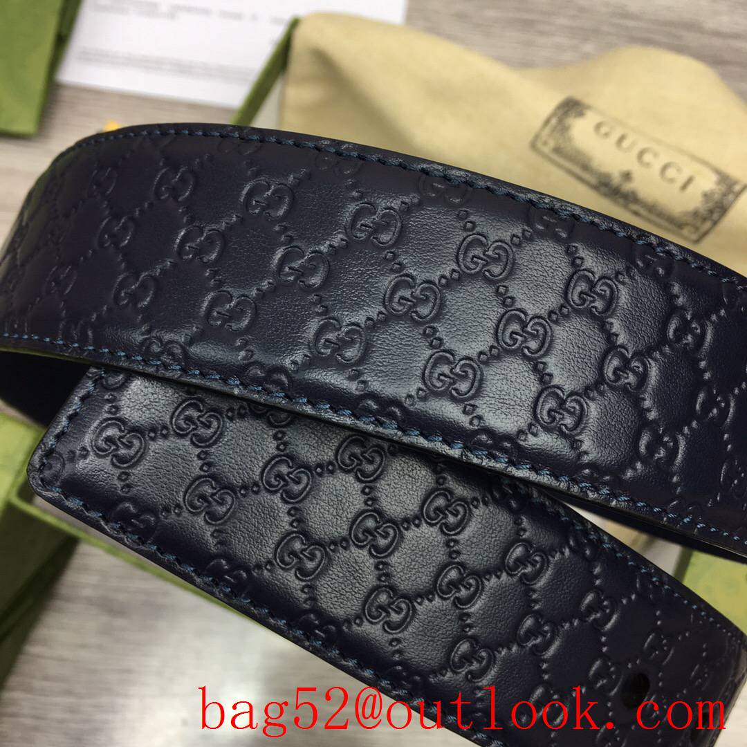 Gucci GG men 4cm navy Classic calfskin pin gold buckle belt