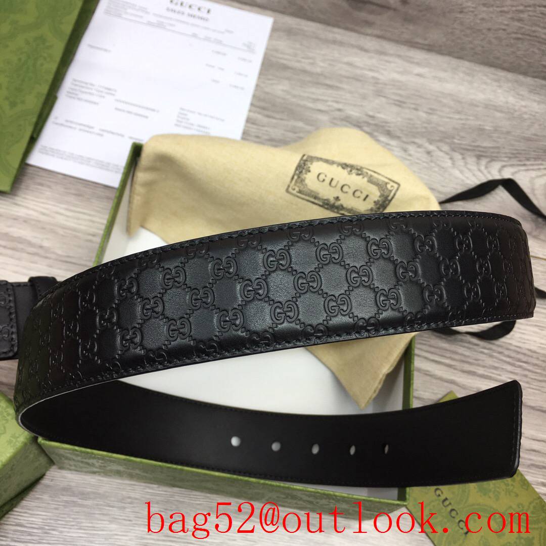 Gucci GG men 4cm black Classic calfskin pin silver buckle belt