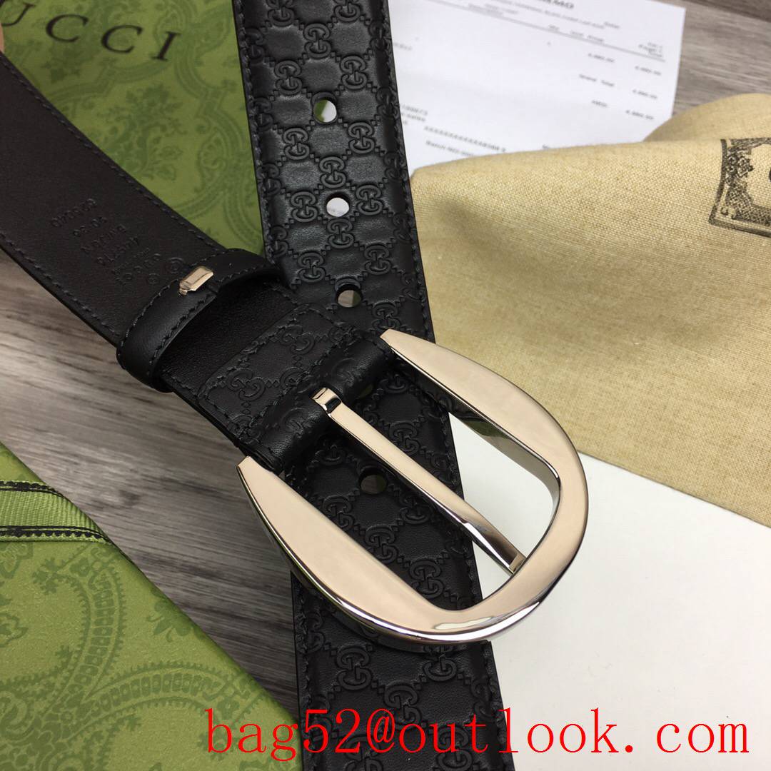 Gucci GG men 4cm black Classic calfskin pin silver buckle belt