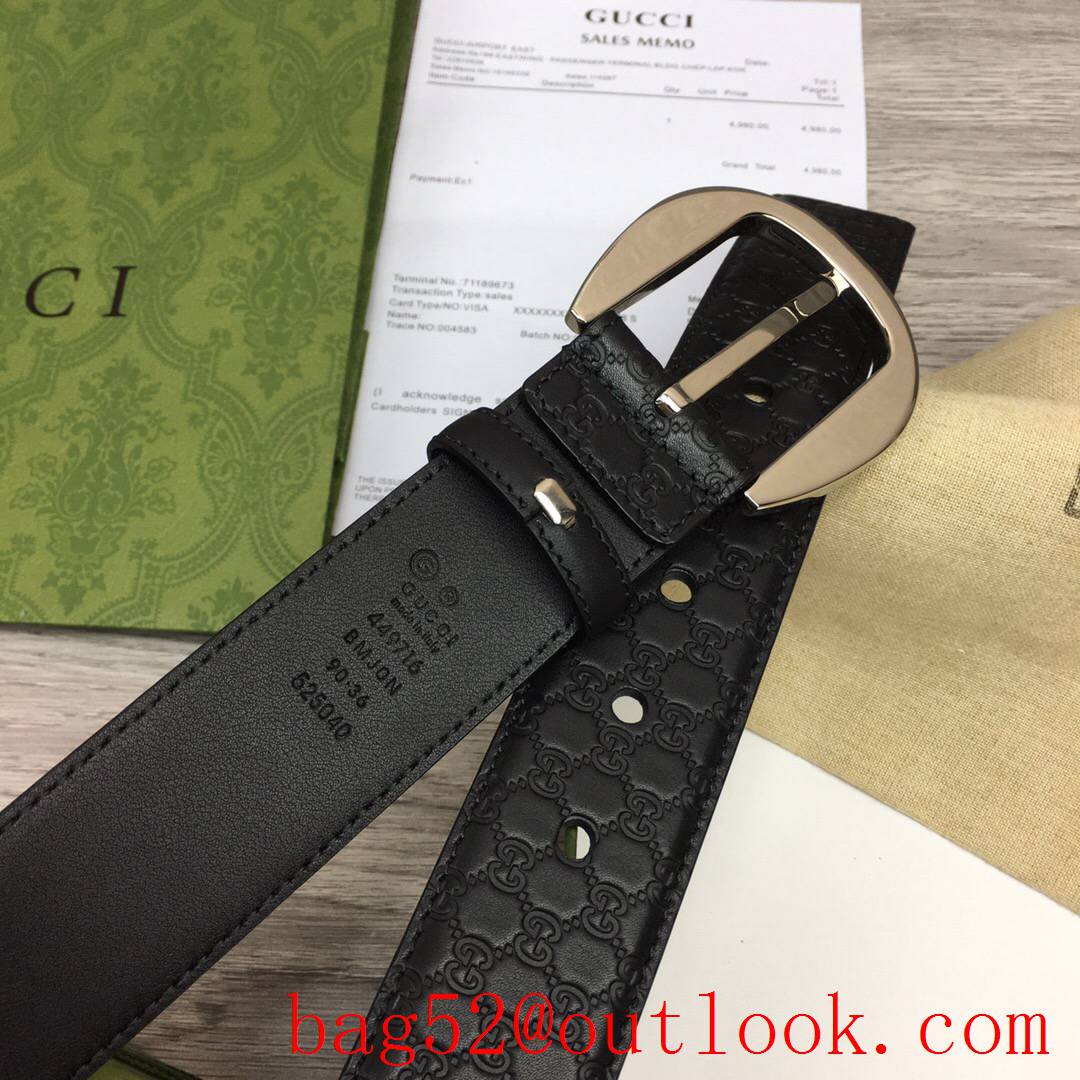 Gucci GG men 4cm black Classic calfskin pin silver buckle belt