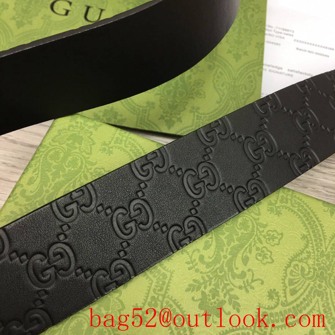 Gucci GG men 4cm Embossing calfskin new tri-black buckle belt